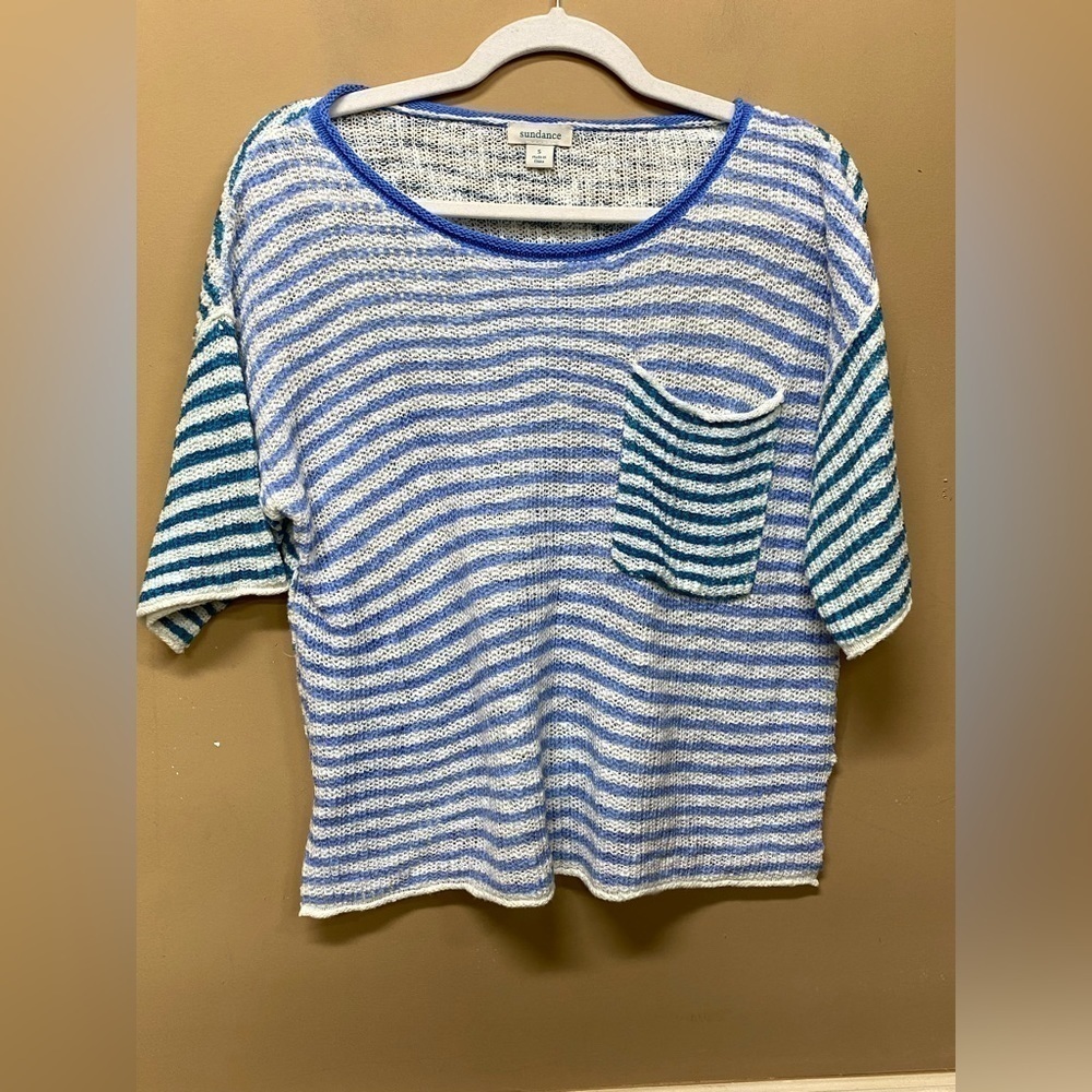 Sundance Journey Joy Knit Sweater Top Sky Stripe Size M